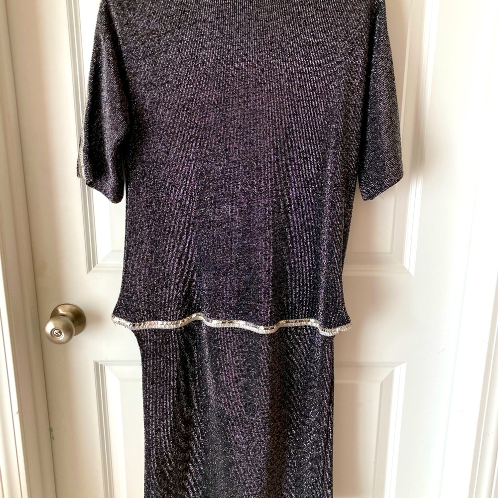 Black and Silver/Sequins Trim Classy Knit Dress, Size 5/6
